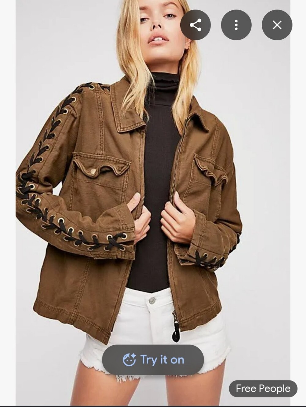 Free People Faye Lace-Up Sleeve Utility Jacket Small